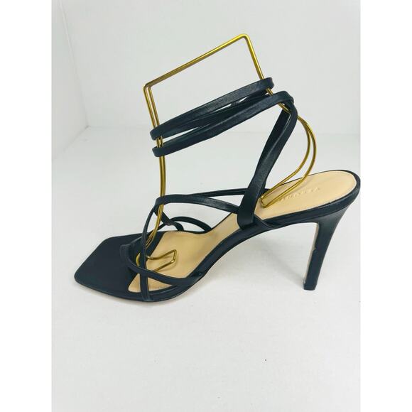 Veronica Beard Abriella Sandal Heel Strappy Ankle Black Leather Sandals Size 10m - Picture 2 of 10